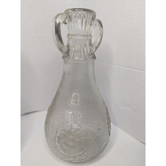 Set of 3 White House Vinegar Glass Crackling & Cabbage Rose Decanter Bottle - Picture 4 of 12